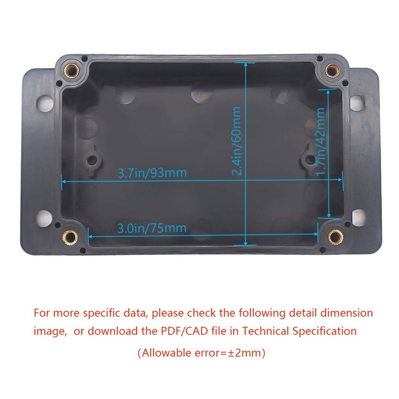 Zulkit Junction Box ABS Plastic Dustproof Waterproof IP65 Universal Electrical Boxes Project Enclosure with Fixed Ear Black 3.94 x 2.68 x 1.97 Inch (100 x 68 x 50 mm) (Pack of 1) - Image 5